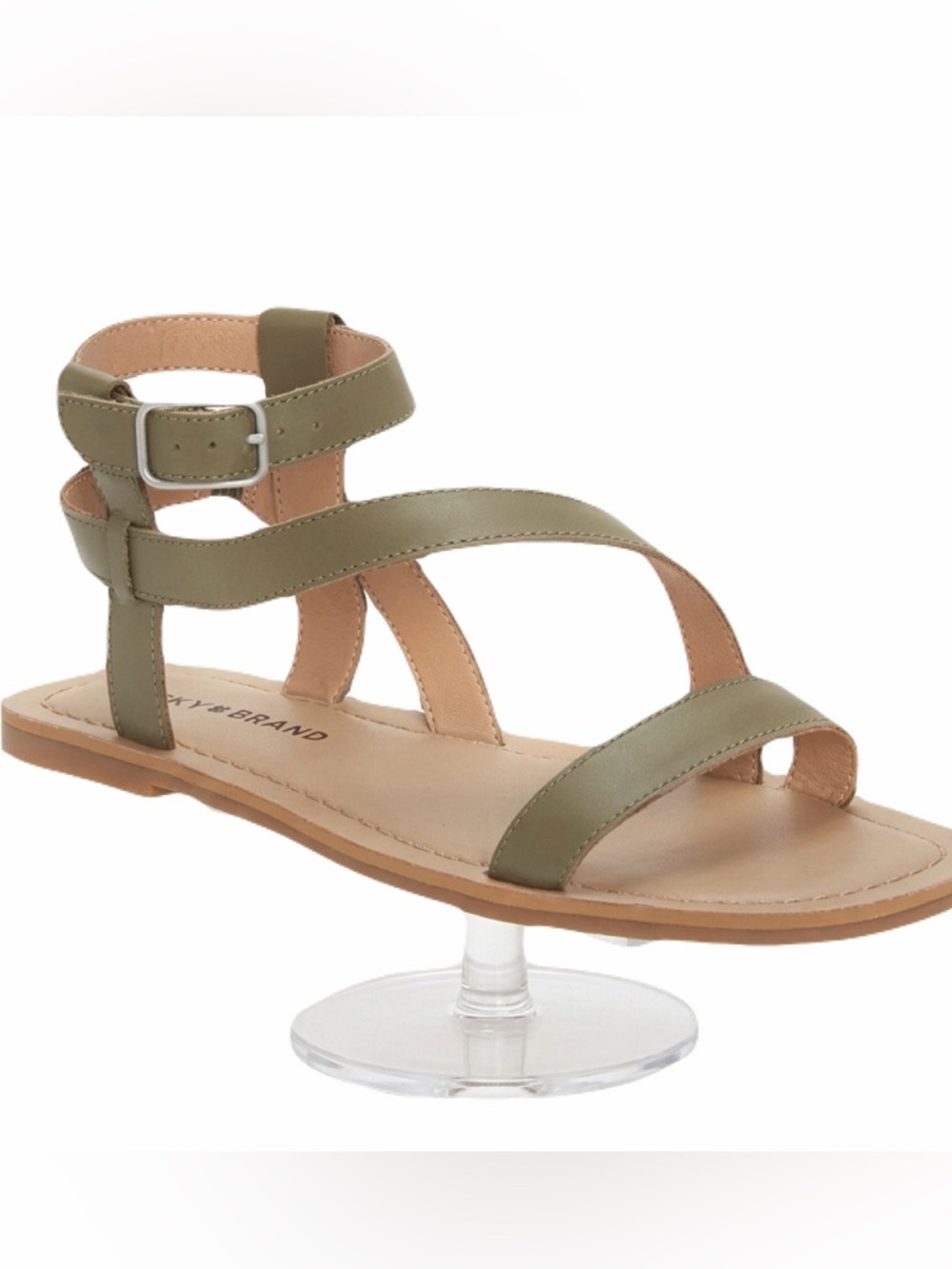 New Lucky Brand Byleth Woman’s Strappy Leather Sandal Olive Green NIB